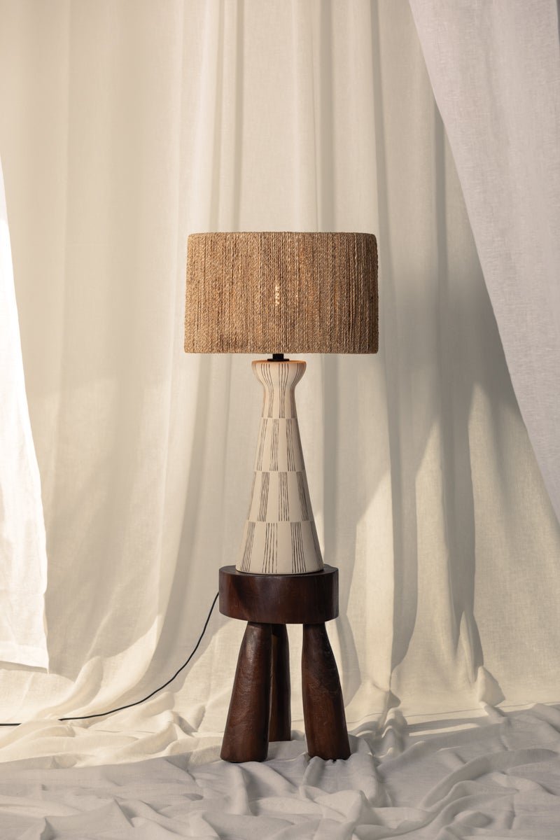 Palma Table Lamp 30" Tall by Troy Lighting - Textured Ceramic Base, Dimmable, Natural String Shade