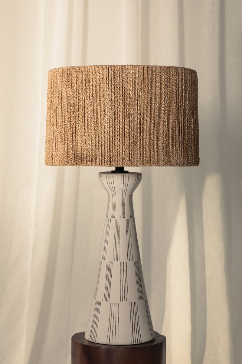Palma Table Lamp 30" Tall by Troy Lighting - Textured Ceramic Base, Dimmable, Natural String Shade