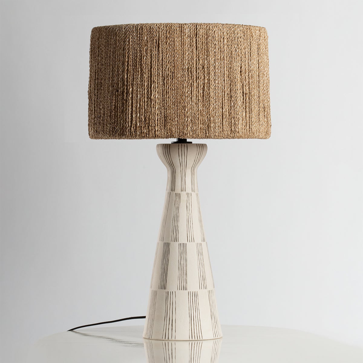 Palma Table Lamp 30" Tall by Troy Lighting - Textured Ceramic Base, Dimmable, Natural String Shade