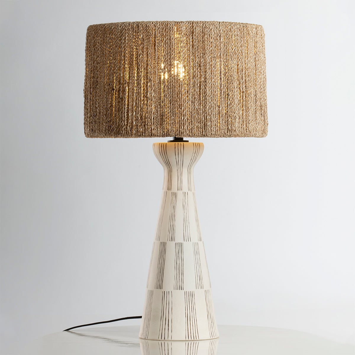 Palma Table Lamp 30" Tall by Troy Lighting - Textured Ceramic Base, Dimmable, Natural String Shade