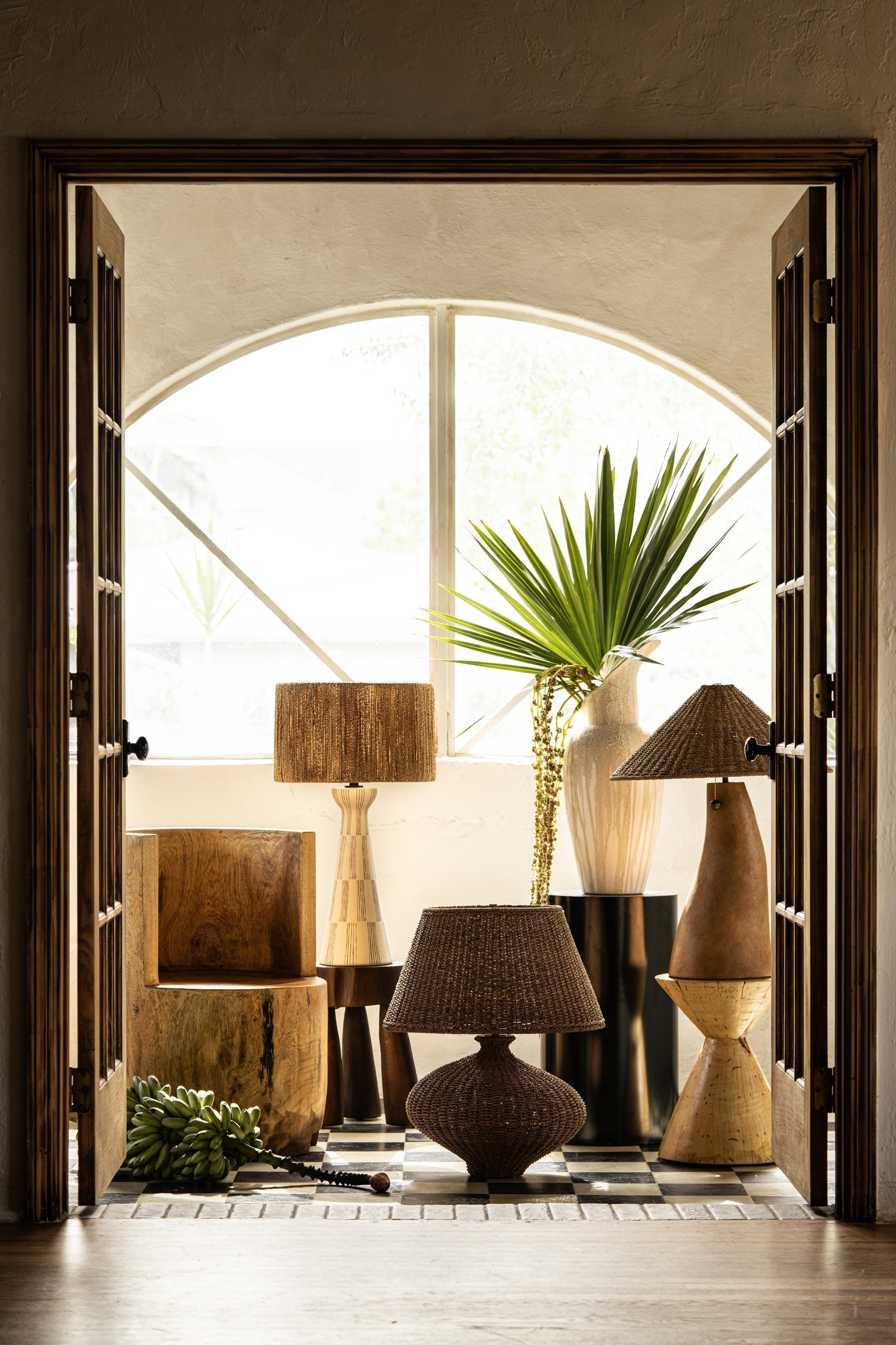 Palma Table Lamp 30" Tall by Troy Lighting - Textured Ceramic Base, Dimmable, Natural String Shade