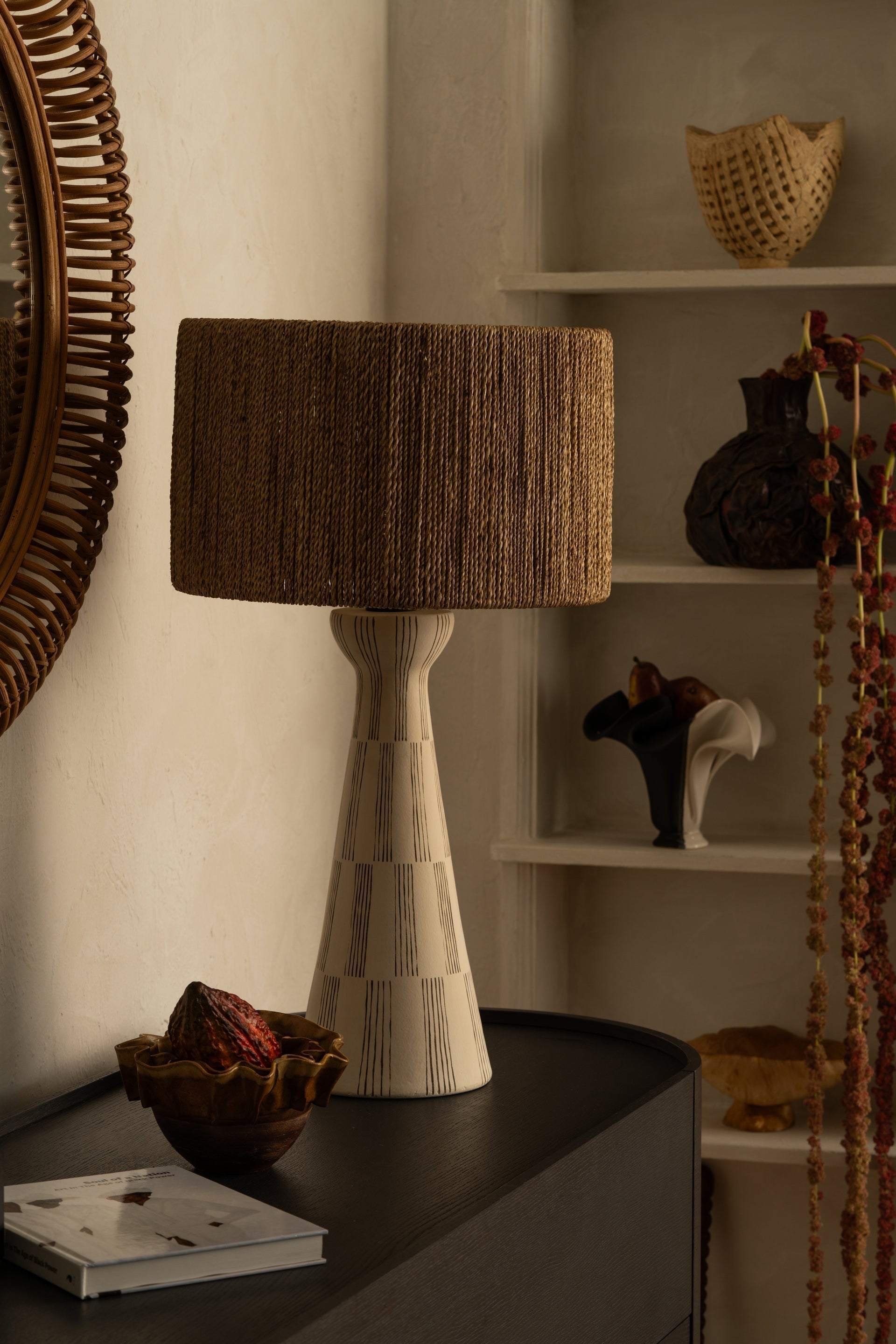 Palma Table Lamp 30" Tall by Troy Lighting - Textured Ceramic Base, Dimmable, Natural String Shade