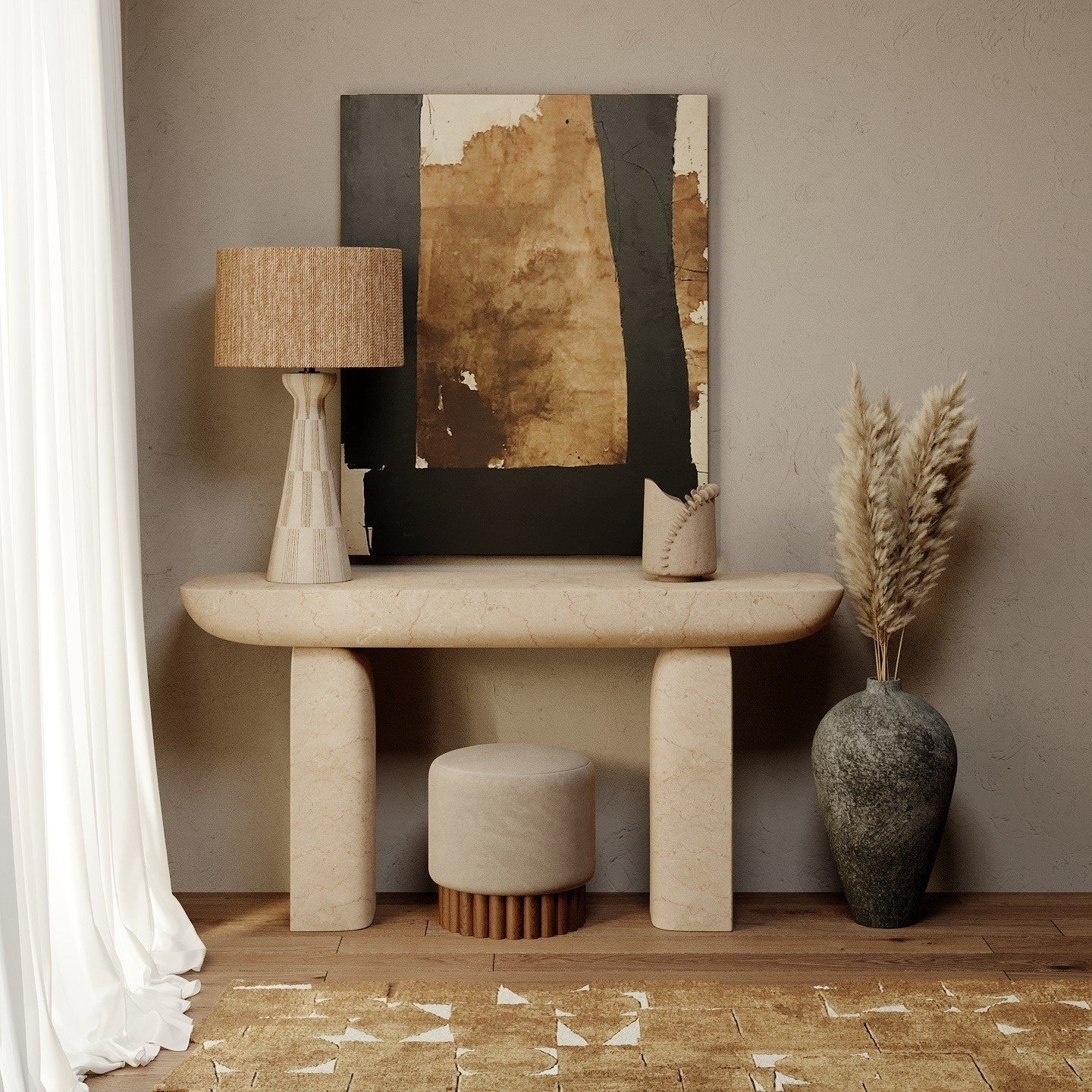 Palma Table Lamp 30" Tall by Troy Lighting - Textured Ceramic Base, Dimmable, Natural String Shade
