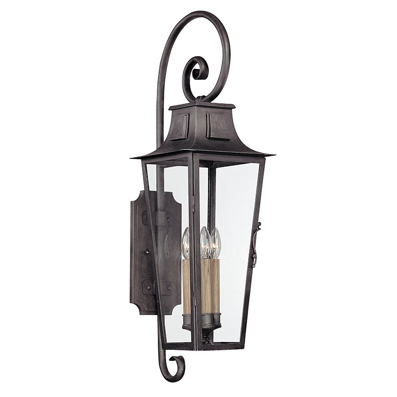 Troy Lighting Parisian Square Large Outdoor Wall Sconce 34.5" Aged Pewter Weather-Resistant Dimmable Light