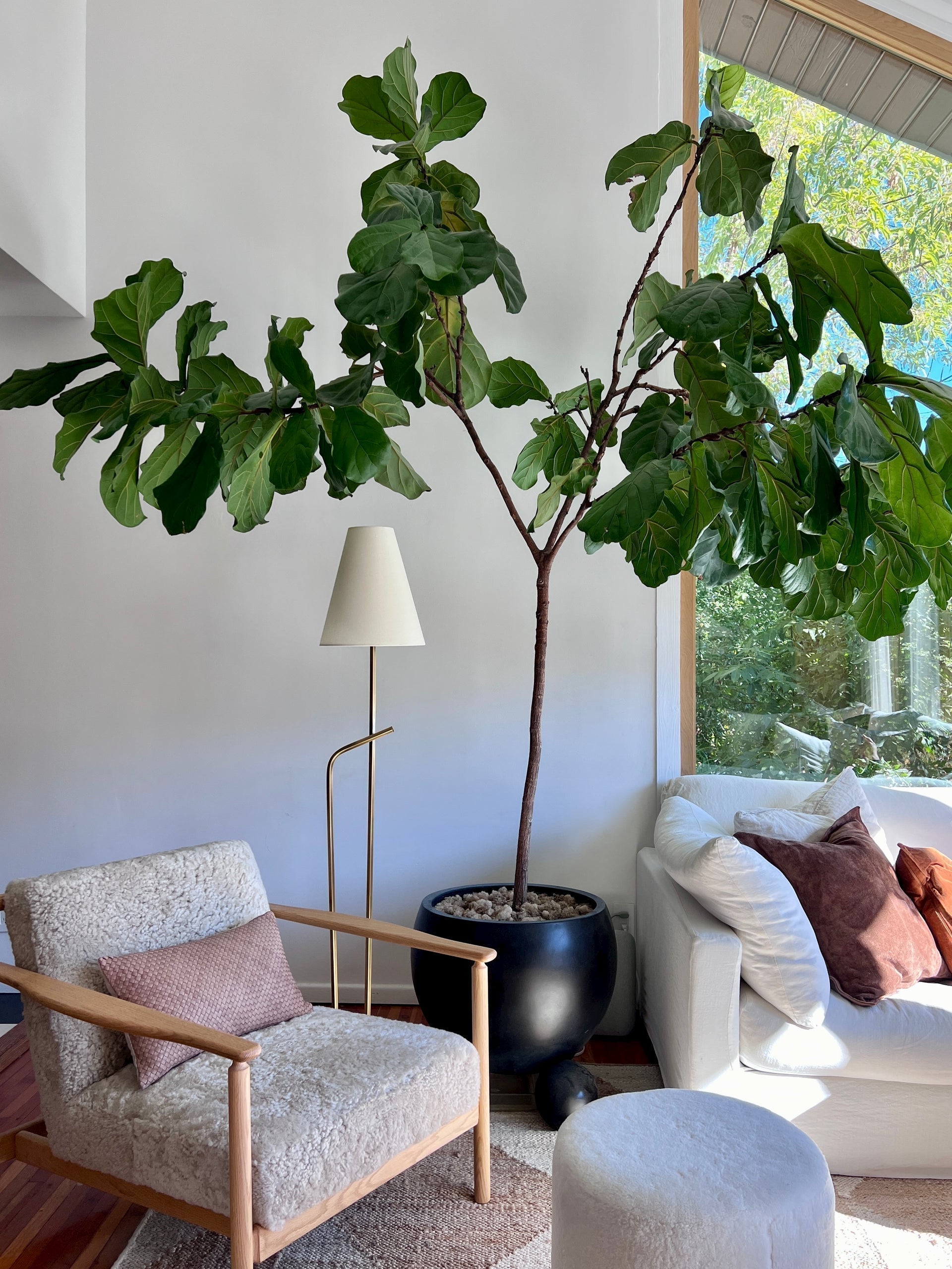 Pearce Floor Lamp 64" by Troy Lighting with Dimmable Off-White Linen Shade & Patina Brass Finish