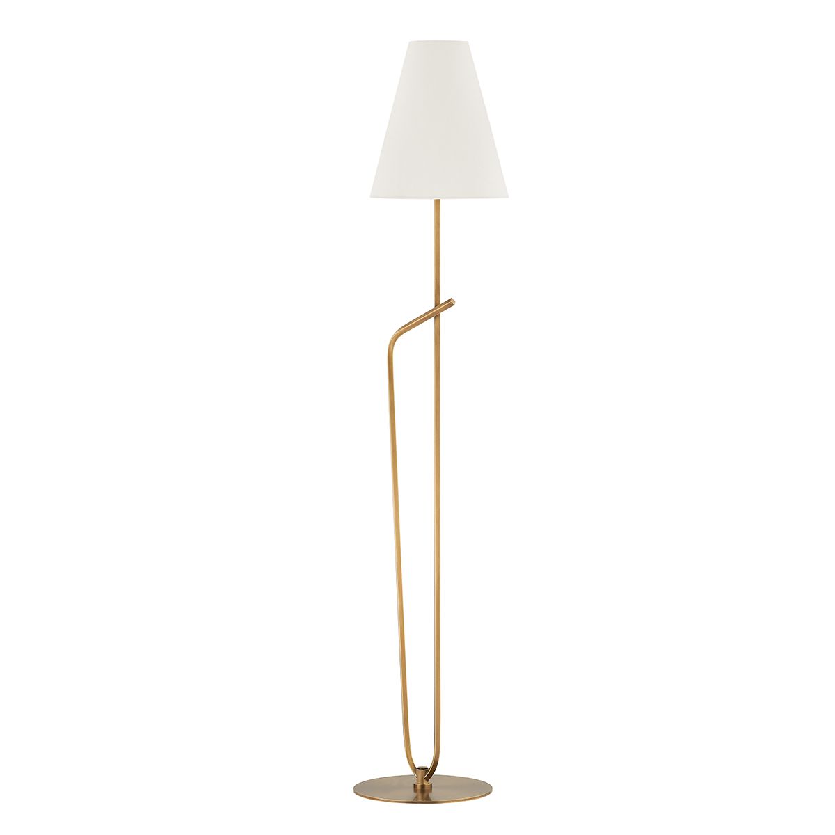 Pearce Floor Lamp 64" by Troy Lighting with Dimmable Off-White Linen Shade & Patina Brass Finish