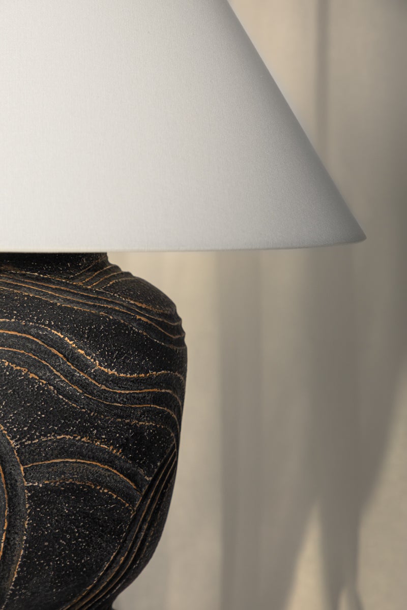 Pecola Table Lamp by Troy Lighting PTL2424-PBR/CAN with Dimmable Feature and Folk Art Etchings