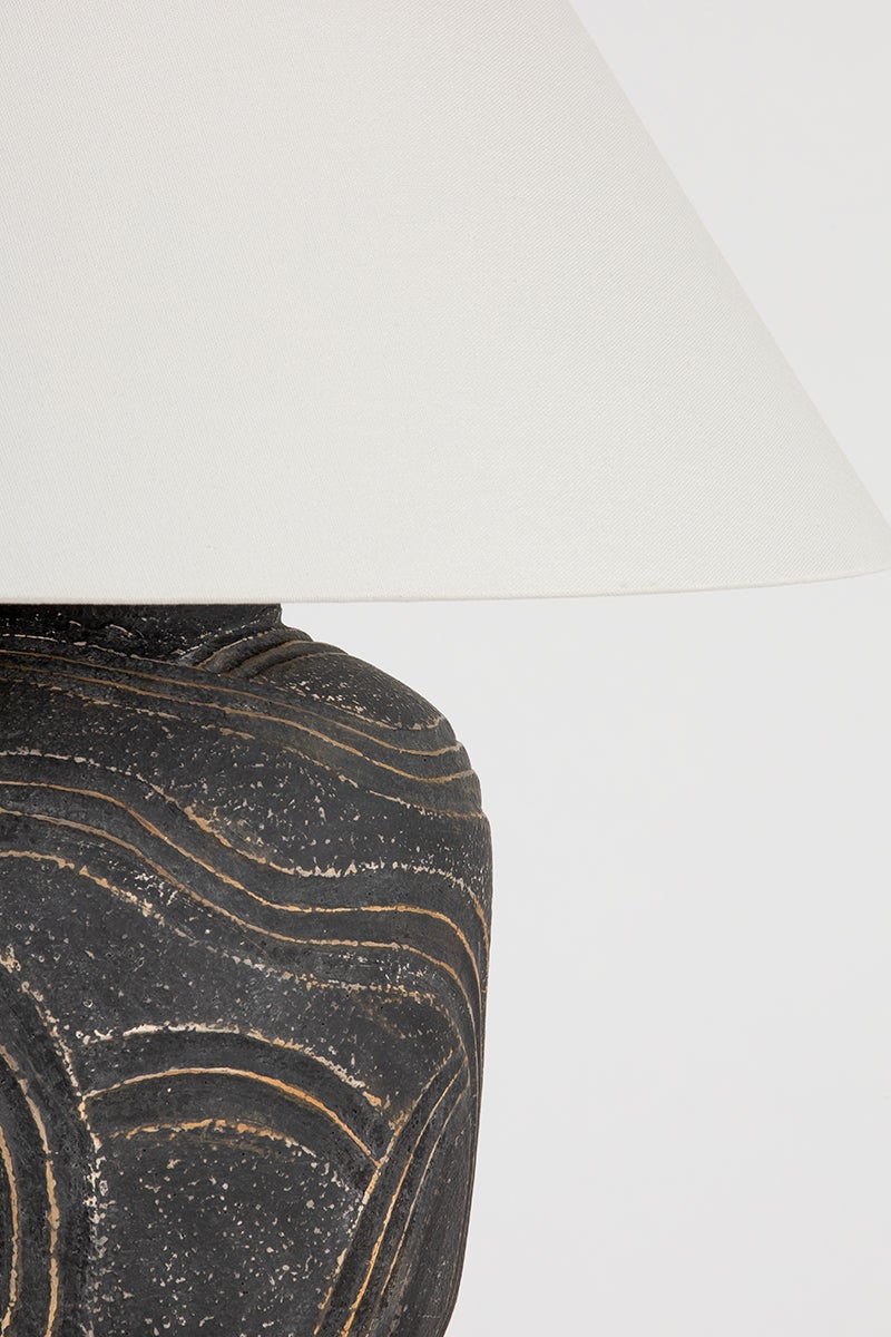 Pecola Table Lamp by Troy Lighting PTL2424-PBR/CAN with Dimmable Feature and Folk Art Etchings
