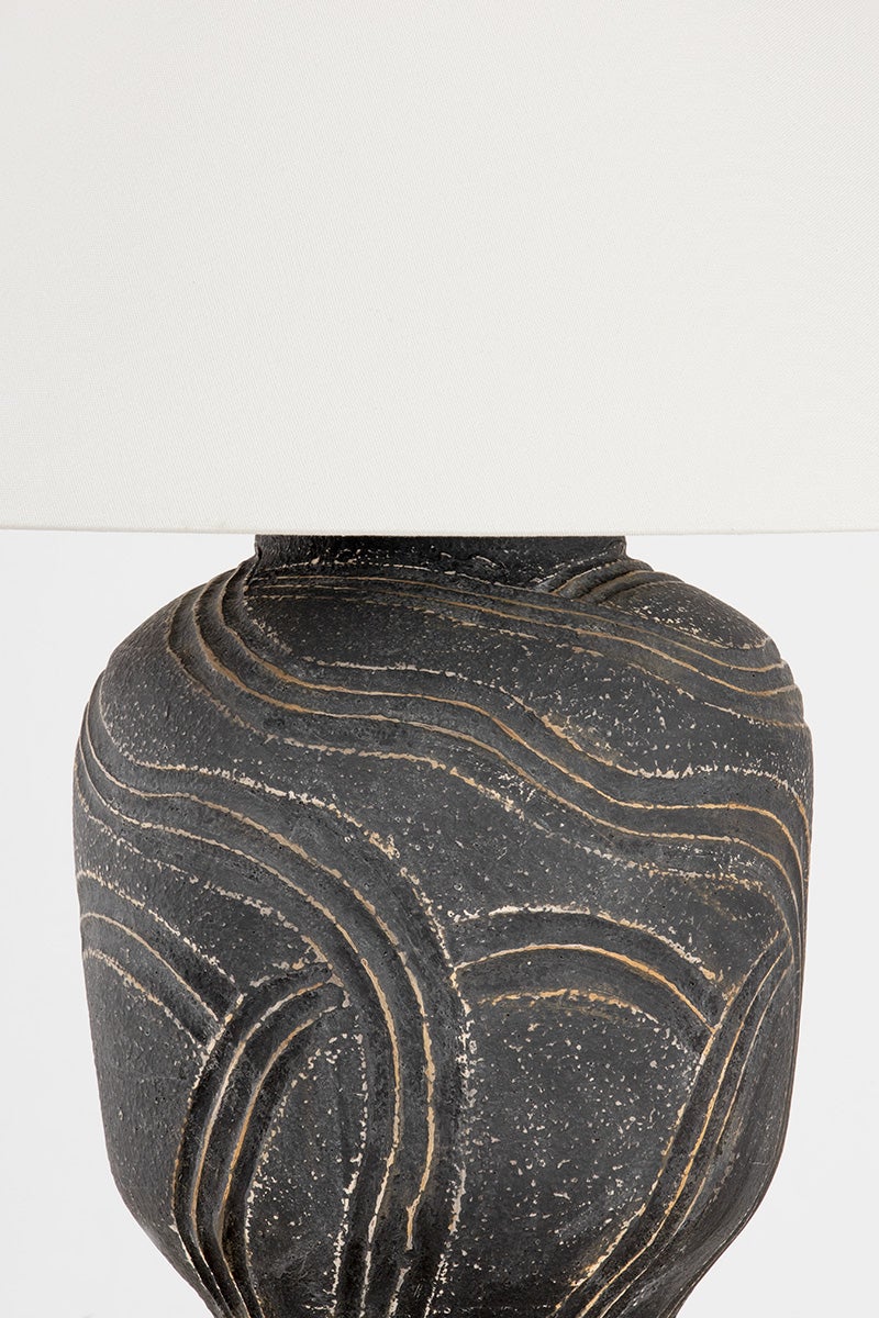 Pecola Table Lamp by Troy Lighting PTL2424-PBR/CAN with Dimmable Feature and Folk Art Etchings