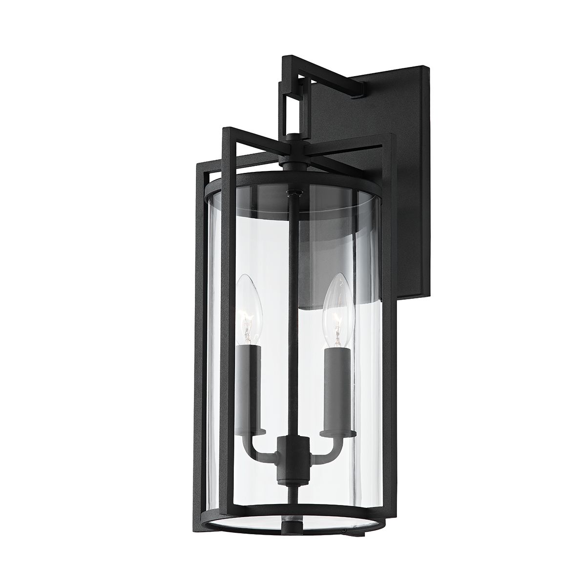 Percy Medium Outdoor Wall Sconce - Contemporary Design, Clear Glass, UL Wet Rated, Dimmable, Black Finish