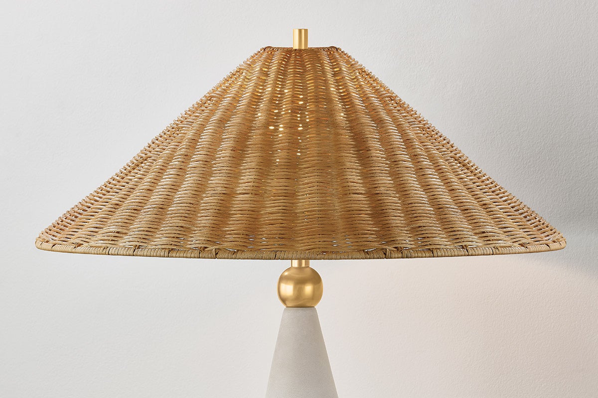 Mitzi Perilla 28" Modern Table Lamp With Natural Woven Shade, Dimmable Aged Brass Finish