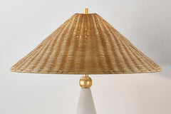 Mitzi Perilla 28" Modern Table Lamp With Natural Woven Shade, Dimmable Aged Brass Finish