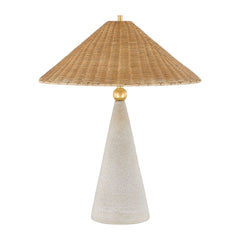 Mitzi Perilla 28" Modern Table Lamp With Natural Woven Shade, Dimmable Aged Brass Finish