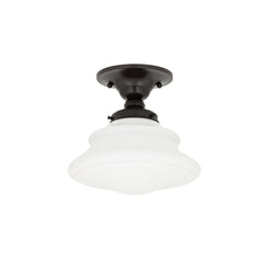 Petersburg 1-Light Semi-Flush Ceiling Light, Old Bronze Finish, Mouth-Blown Opal Glass Shade