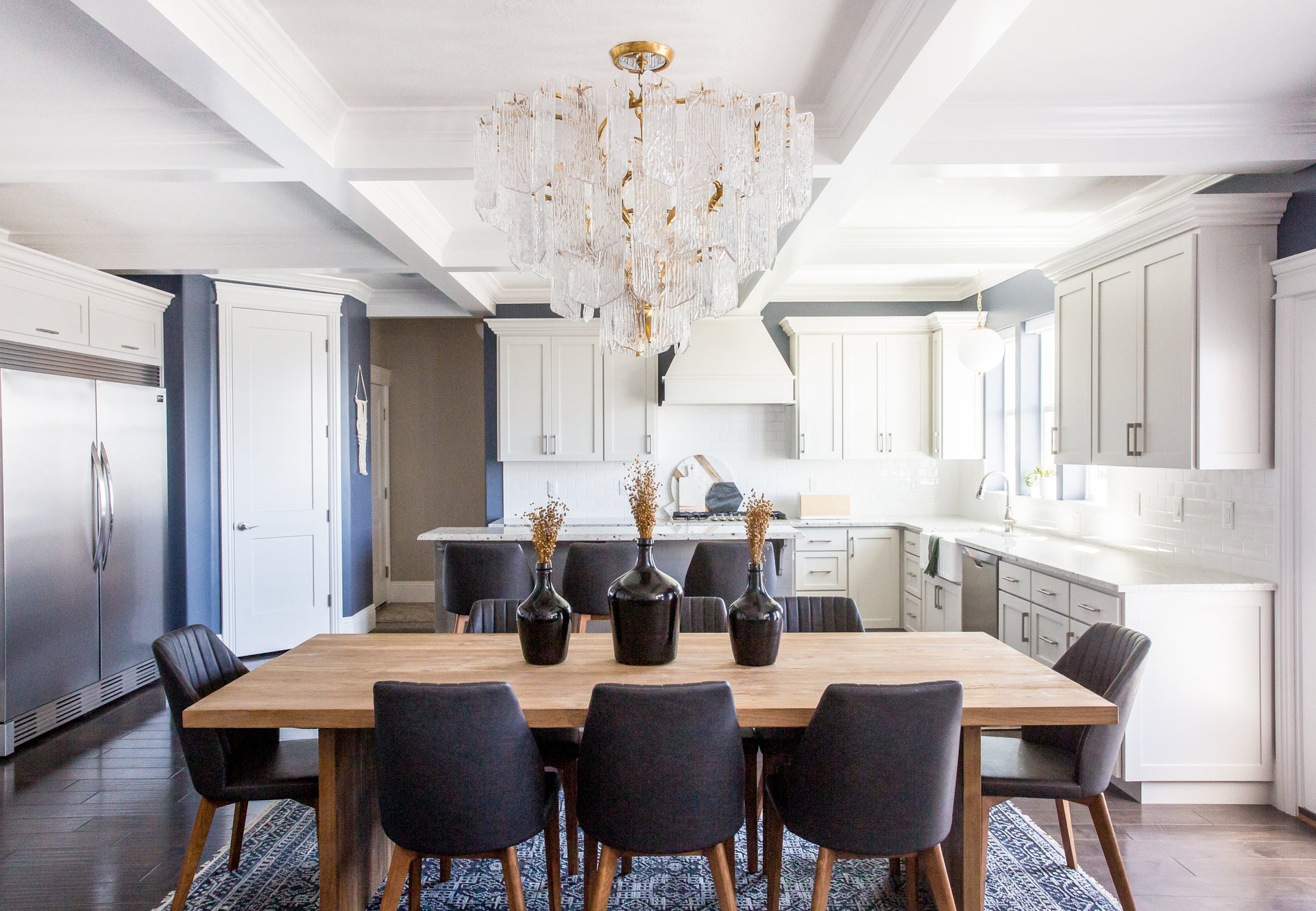 Piemonte 43.5" Large Chandelier by Corbett Lighting with Gold Leaf Iron and Textured Glass Panels