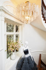 Piemonte 43.5" Large Chandelier by Corbett Lighting with Gold Leaf Iron and Textured Glass Panels