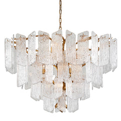 Piemonte 43.5" Large Chandelier by Corbett Lighting with Gold Leaf Iron and Textured Glass Panels