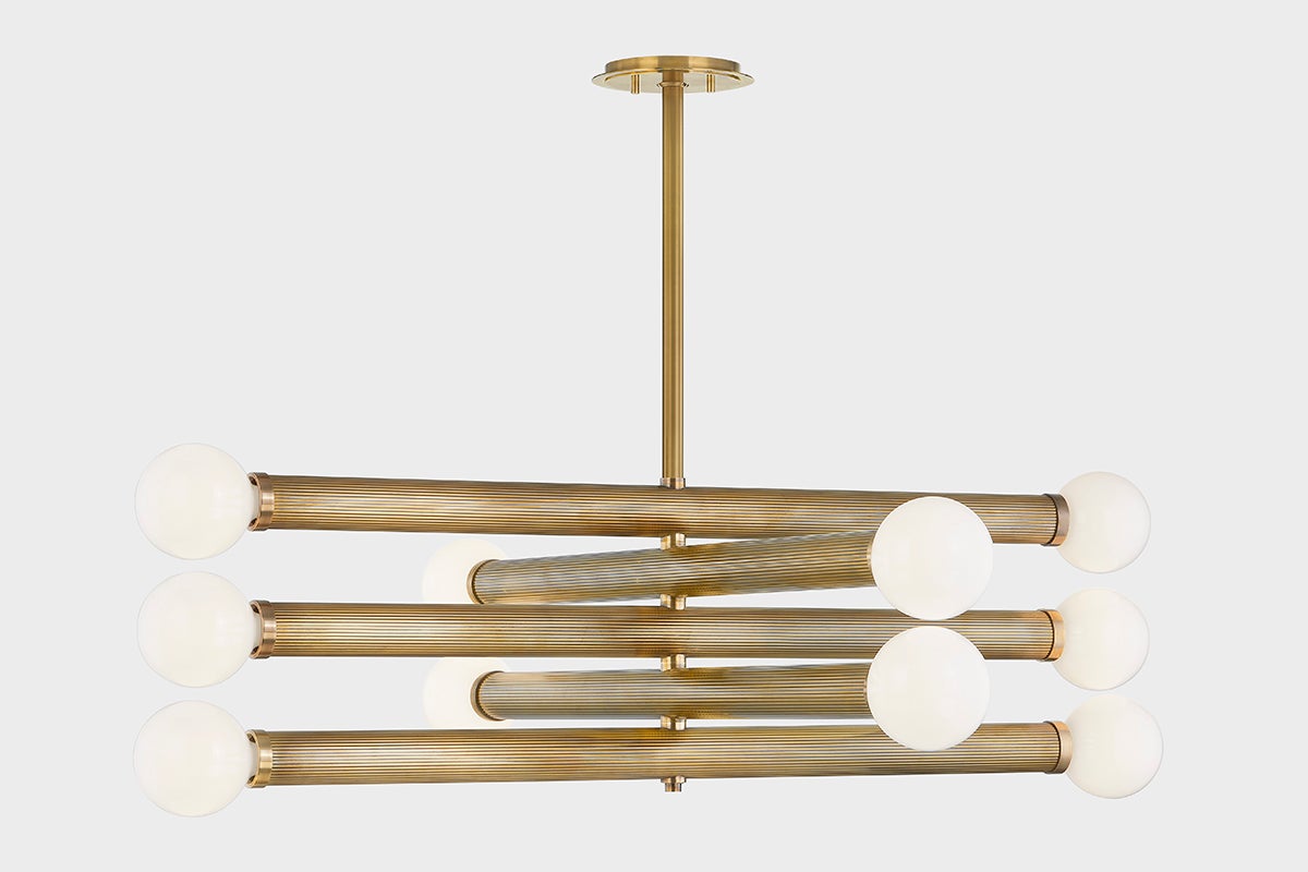 Pienza Chandelier by Corbett Lighting with 10 Lights, Adjustable Height & Dimmable Options, Vintage Brass