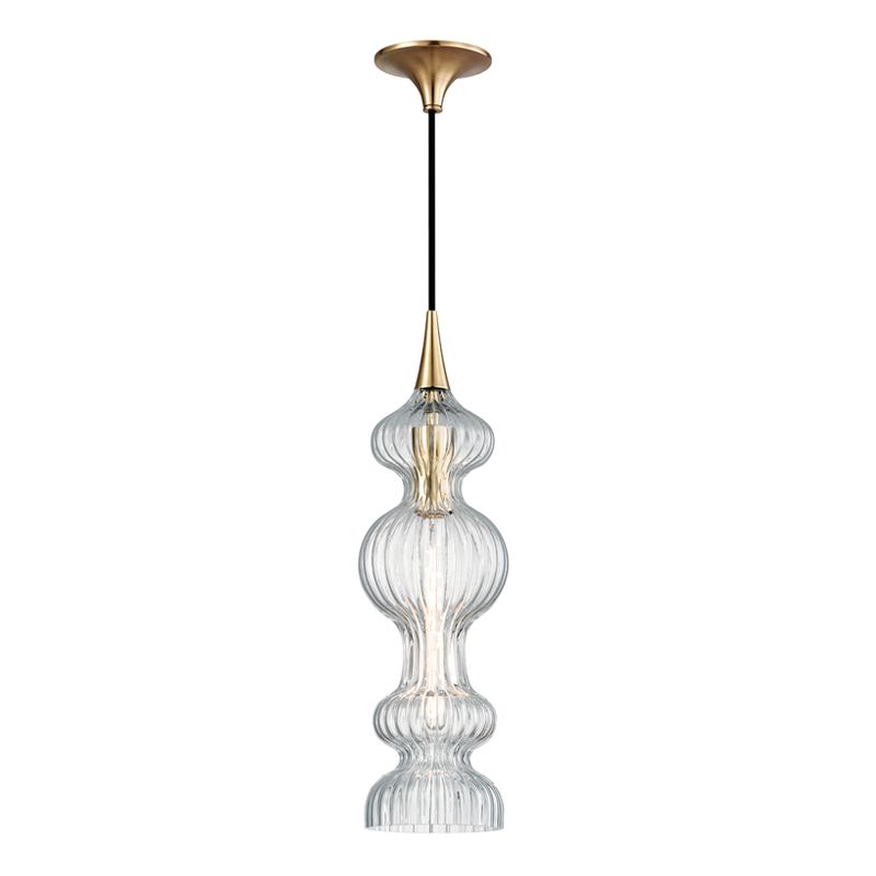 Pomfret Pendant Light by Hudson Valley Lighting - Ribbed Glass, Dimmable, Adjustable Height, 100W max