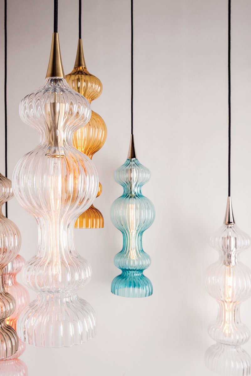 Pomfret Pendant Light by Hudson Valley Lighting - Ribbed Glass, Dimmable, Adjustable Height, 100W max