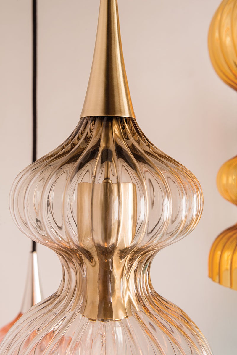 Pomfret Pendant Light by Hudson Valley Lighting - Ribbed Glass, Dimmable, Adjustable Height, 100W max