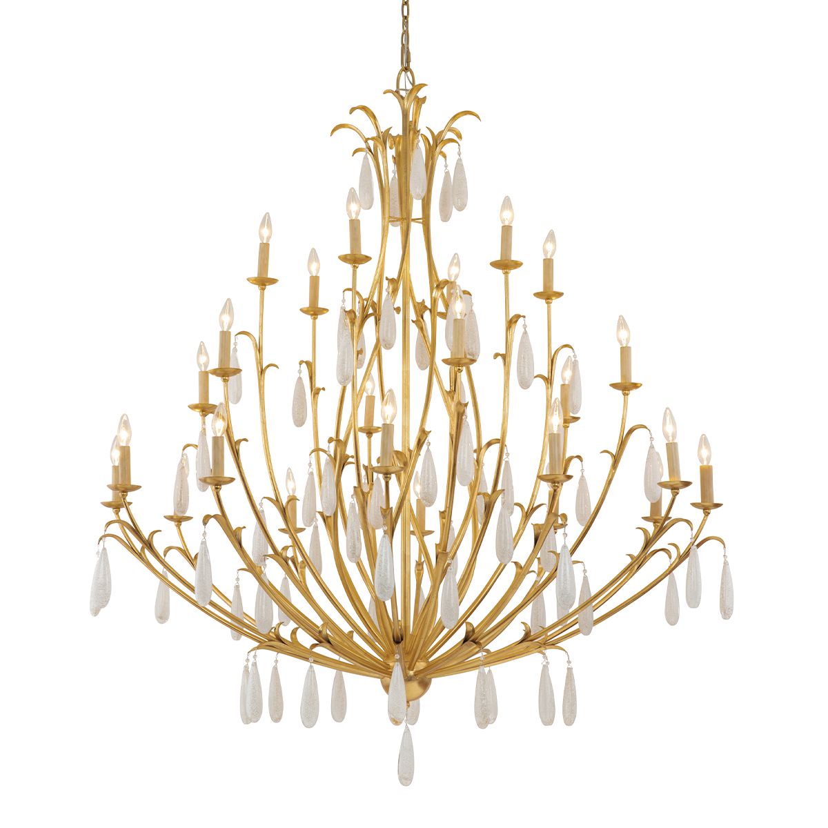 Prosecco X-Large Chandelier by Corbett Lighting, 24 Lights, Dimmable, Golden Leaf Finish, 69.5" Height