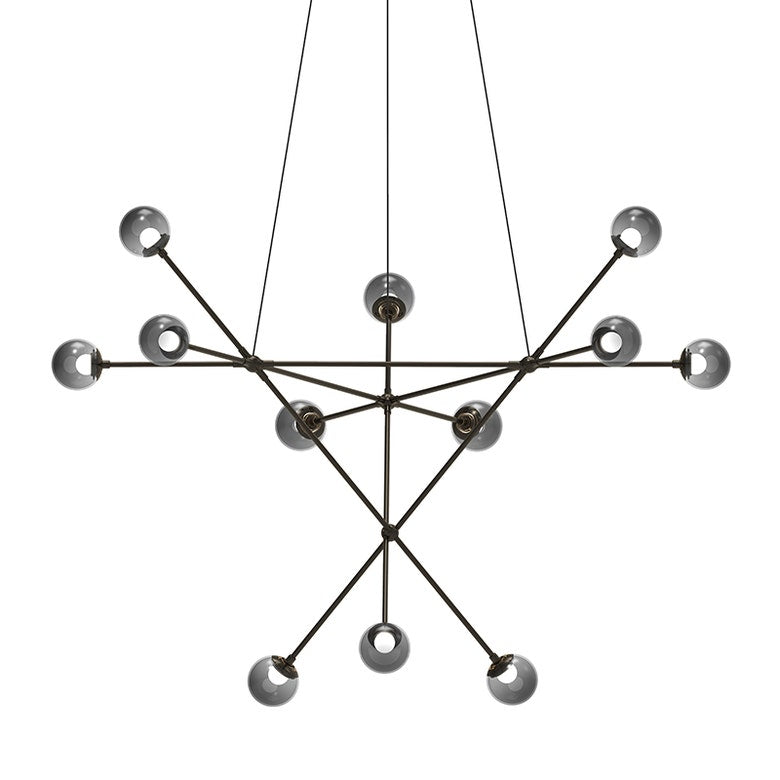SONNEMAN Proton Alpha Chandelier, 30W LED, Dimmable, Adjustable Height, Smoke & White Glass Shade