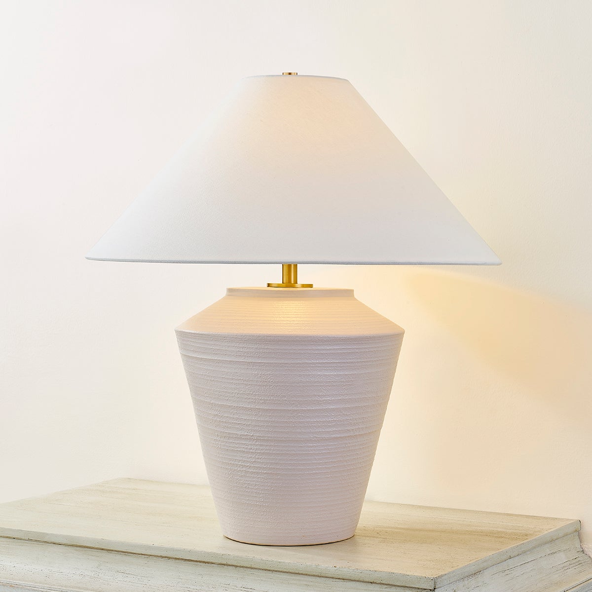 Rachie Table Lamp 23" By Mitzi, Whitewashed Terracotta & Aged Brass, Dimmable, Versatile Lighting