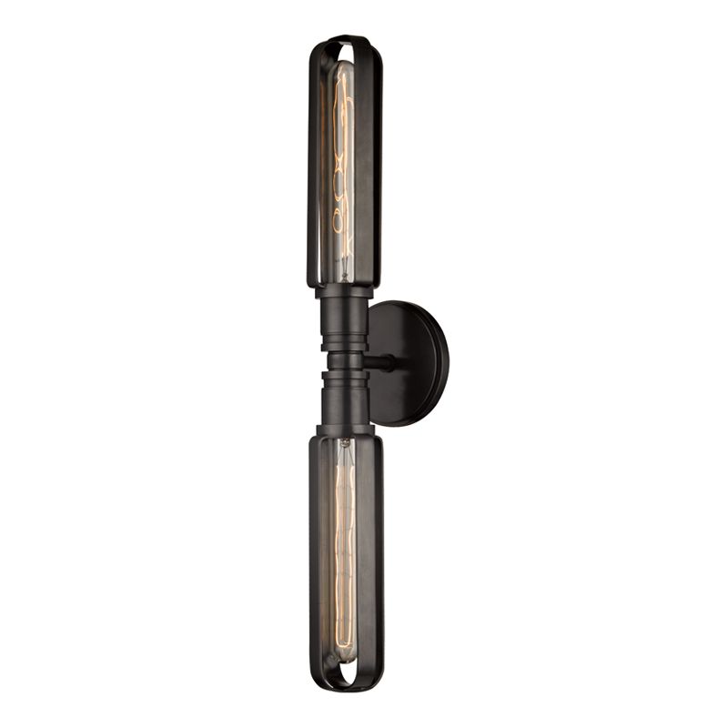 Red Hook Sconce 2-Light by Hudson Valley Lighting in Aged Brass & Old Bronze, Dimmable, Industrial Elegance