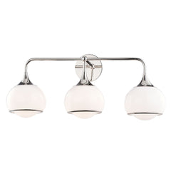 Mitzi Reese 3-Light Vanity Light With Opal Glass Shades, Dimmable, Aged Brass, Old Bronze, Polished Nickel