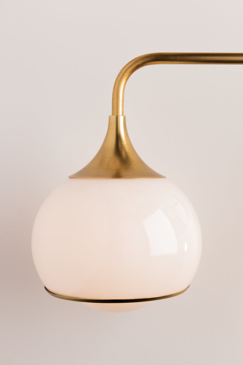 Mitzi Reese 3-Light Vanity Light With Opal Glass Shades, Dimmable, Aged Brass, Old Bronze, Polished Nickel