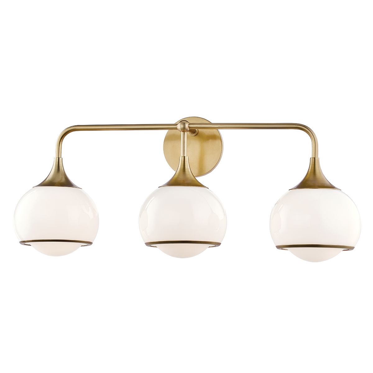 Mitzi Reese 3-Light Vanity Light With Opal Glass Shades, Dimmable, Aged Brass, Old Bronze, Polished Nickel