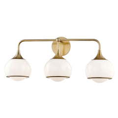 Mitzi Reese 3-Light Vanity Light With Opal Glass Shades, Dimmable, Aged Brass, Old Bronze, Polished Nickel