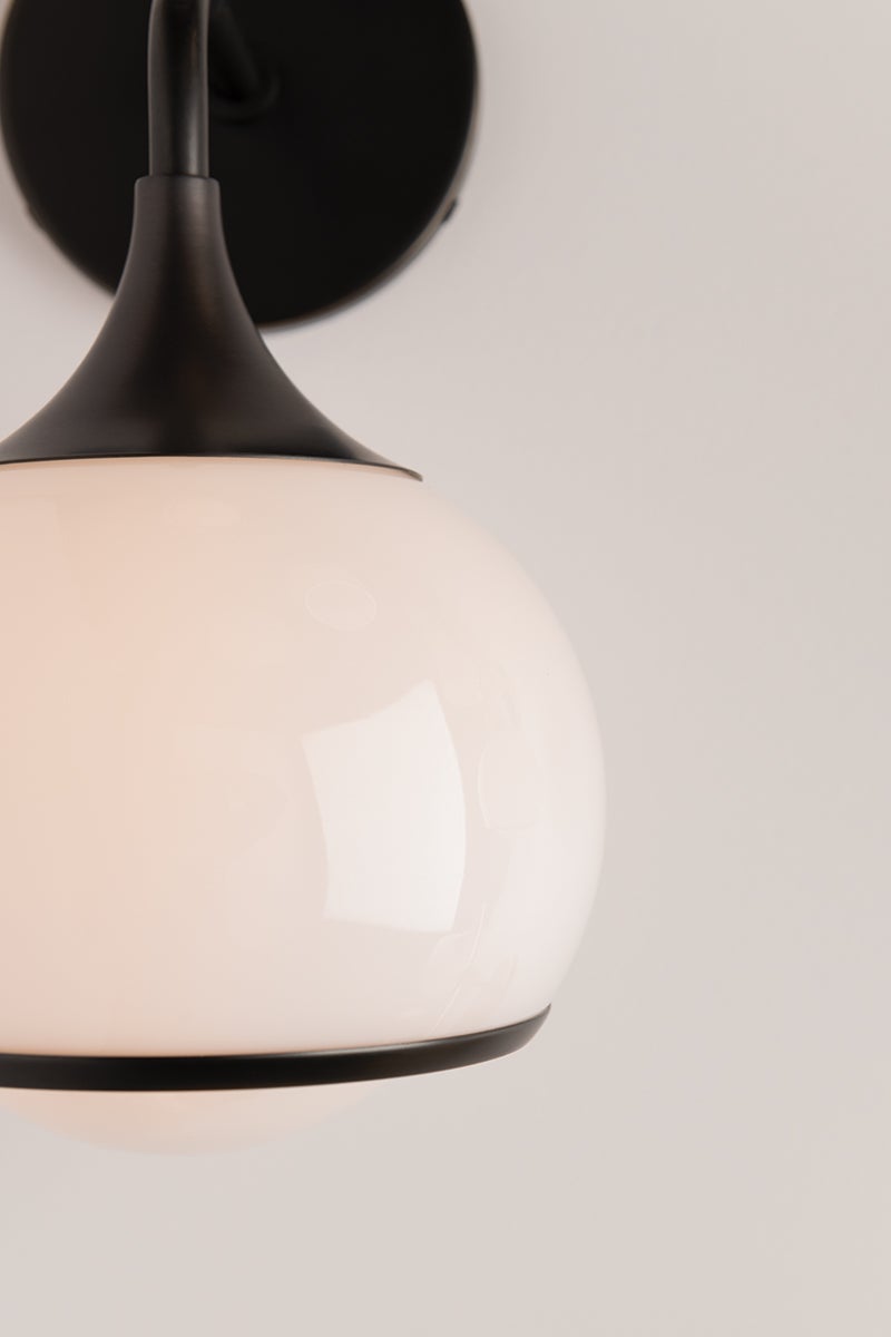 Mitzi Reese 1-Light Dimmable Bath Sconce with Glossy Opal Shade, UL Damp Rated, 12.25" High
