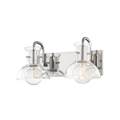 Mitzi Riley 2-Light Dimmable Vanity Light with Clear Glass Shades in Aged Brass or Polished Nickel