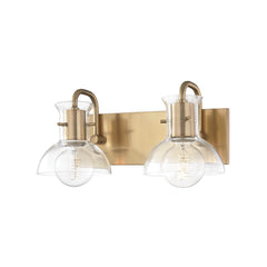 Mitzi Riley 2-Light Dimmable Vanity Light with Clear Glass Shades in Aged Brass or Polished Nickel