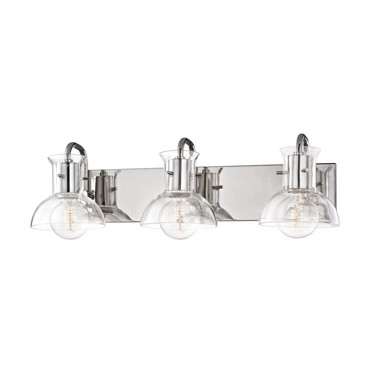 Mitzi Riley 3-Light Vanity Light with Dimmable Glass Shades in Aged Brass or Polished Nickel
