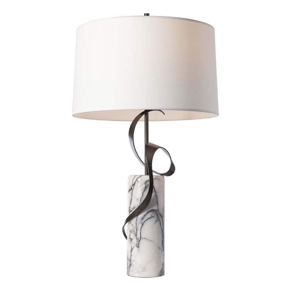 Rivulet Table Lamp by Hubbardton Forge 272112 with Lilac Marble Base and Dimmable Natural Linen Shade