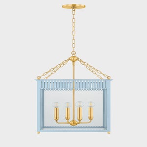 Rosalie 4-Light Large Lantern by Mitzi in Soft Cream or Soft Arctic Blue, Dimmable with Adjustable Height