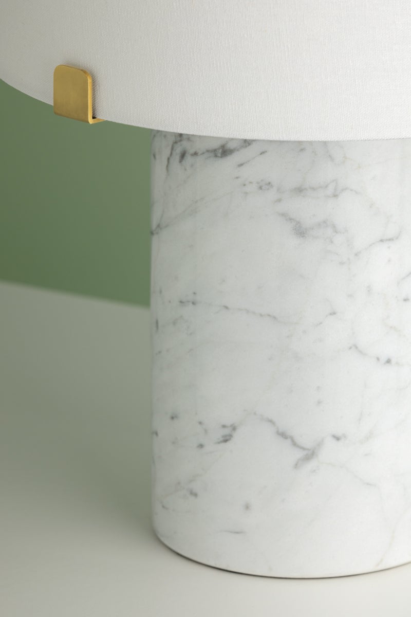 Mitzi Rumi Table Lamp, Dimmable Functionality, Carrara Marble Base, Aged Brass Finish, 16" Height