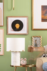 Mitzi Rumi Table Lamp, Dimmable Functionality, Carrara Marble Base, Aged Brass Finish, 16" Height