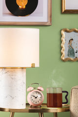 Mitzi Rumi Table Lamp, Dimmable Functionality, Carrara Marble Base, Aged Brass Finish, 16" Height