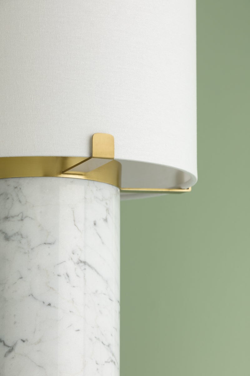 Mitzi Rumi Table Lamp, Dimmable Functionality, Carrara Marble Base, Aged Brass Finish, 16" Height