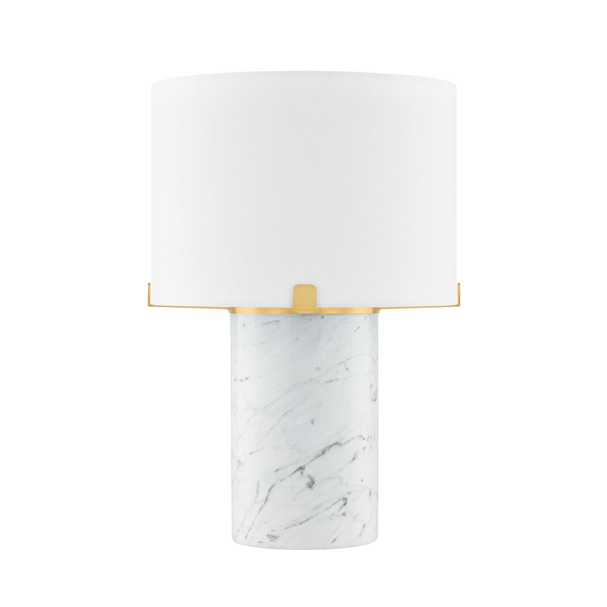 Mitzi Rumi Table Lamp, Dimmable Functionality, Carrara Marble Base, Aged Brass Finish, 16" Height
