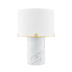Mitzi Rumi Table Lamp, Dimmable Functionality, Carrara Marble Base, Aged Brass Finish, 16" Height