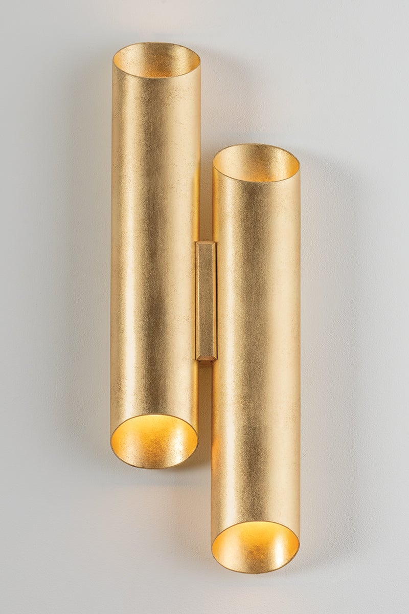 Rylane Sconce 21.5 Inches Tall – Vintage Gold Leaf Wall Light by Hudson Valley Lighting, Dimmable, UL Damp