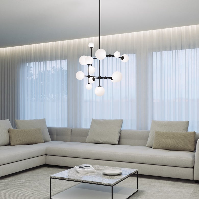 SONNEMAN Sabon Chandelier 2064 - Modern Large Etched Glass Globes, Dimmable, Energy Efficient Lighting