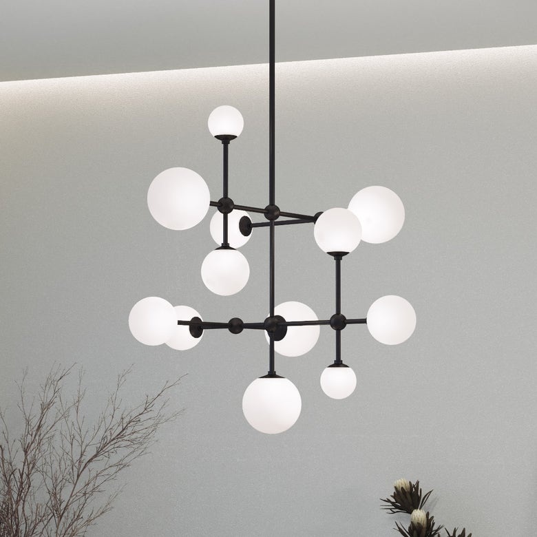 SONNEMAN Sabon Chandelier 2064 - Modern Large Etched Glass Globes, Dimmable, Energy Efficient Lighting