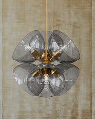 Salix Small Pendant Light by Troy Lighting, 21" Height, Dimmable, Smoke Glass Bowls, Patina Brass Finish