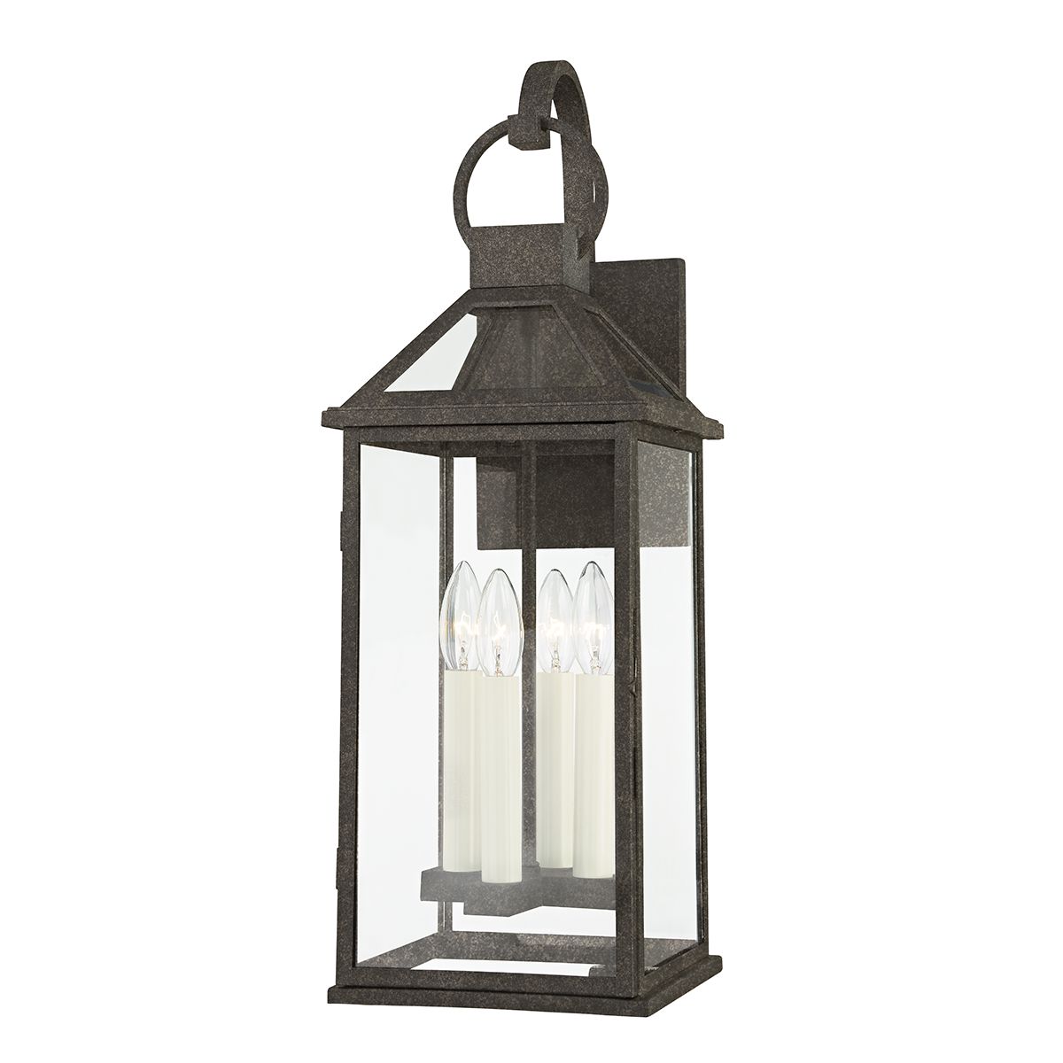 Sanders Large Outdoor Wall Sconce 24" by Troy Lighting in French Iron with Clear Glass Shade